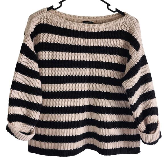 Ann Taylor Sweaters - Ann Taylor Cotton Black and Cream Striped Boatneck Sweater Size X-Small